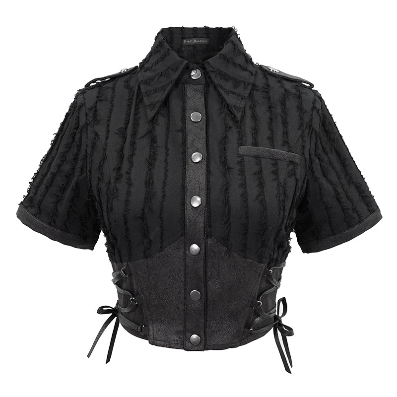 Death's Doorway Button Up Crop Top by Devil Fashion