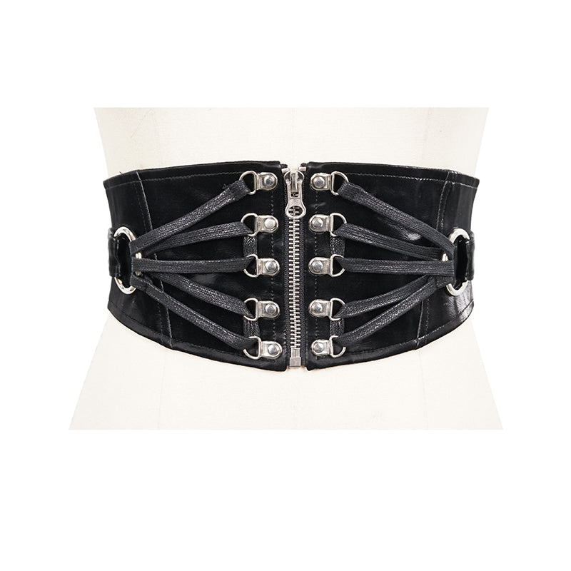 Zoe Zip Up Faux Leather Corset Belt by Devil Fashion