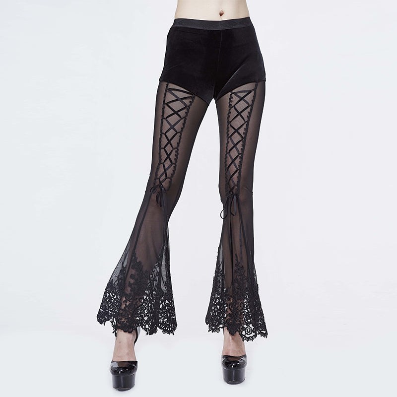 Velvet Flare Lace Up Pants, Rock Clothing