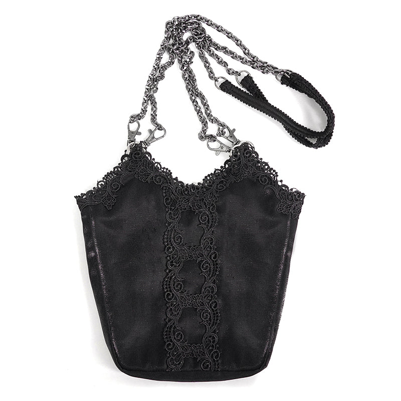Love & Demise Beaded Chain Strap Black Gothic Bag by Devil Fashion