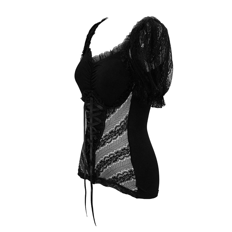 Alucard Corset Lace Up Style Puff Sleeve Top by Devil Fashion