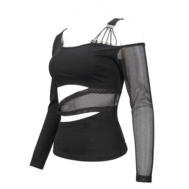 Rolling Skulls Mesh Cut Out Top by Devil Fashion