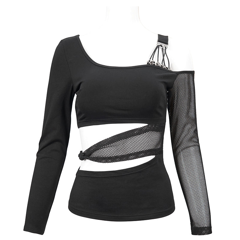 Rolling Skulls Mesh Cut Out Top by Devil Fashion