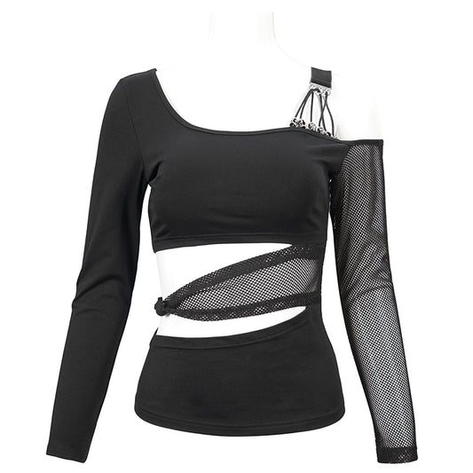 Rolling Skulls Mesh Cut Out Top by Devil Fashion
