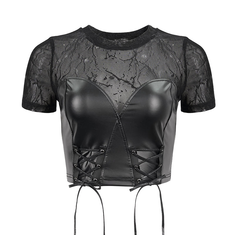Onyx Faux Leather Crop Top by Devil Fashion