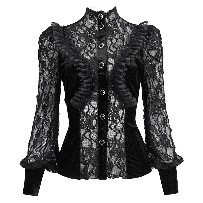 Penelope Lace Black Velvet Top by Eva Lady