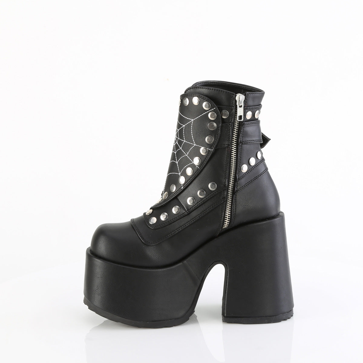 CAMEL-70 Spiderweb Chunky Heel Boots by Demonia