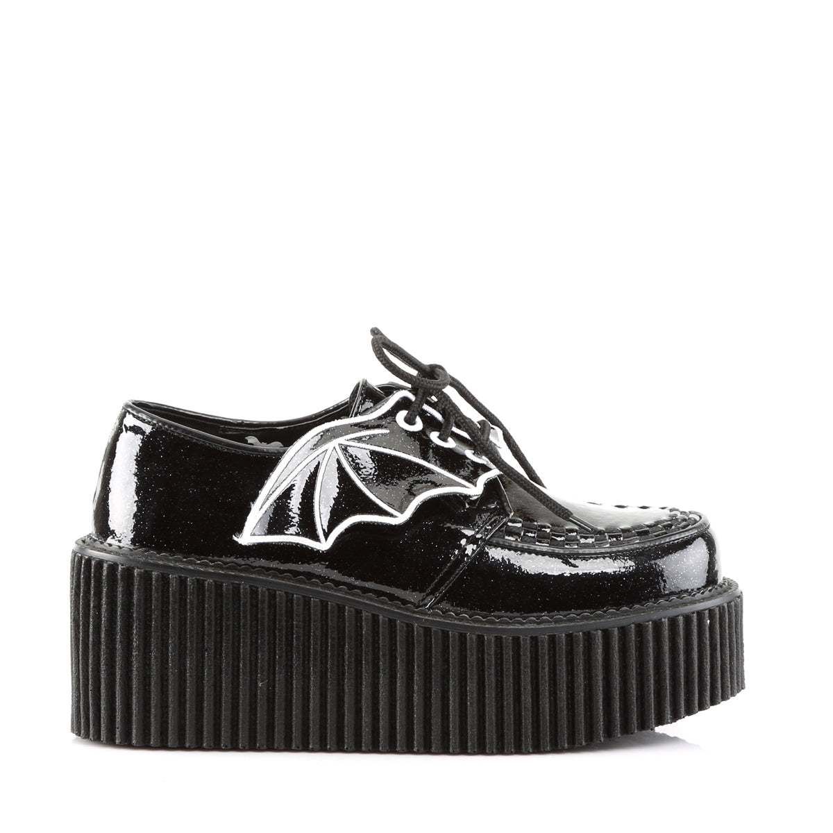 CREEPER-205 Batwing Black Glitter Creeper Shoes by Demonia