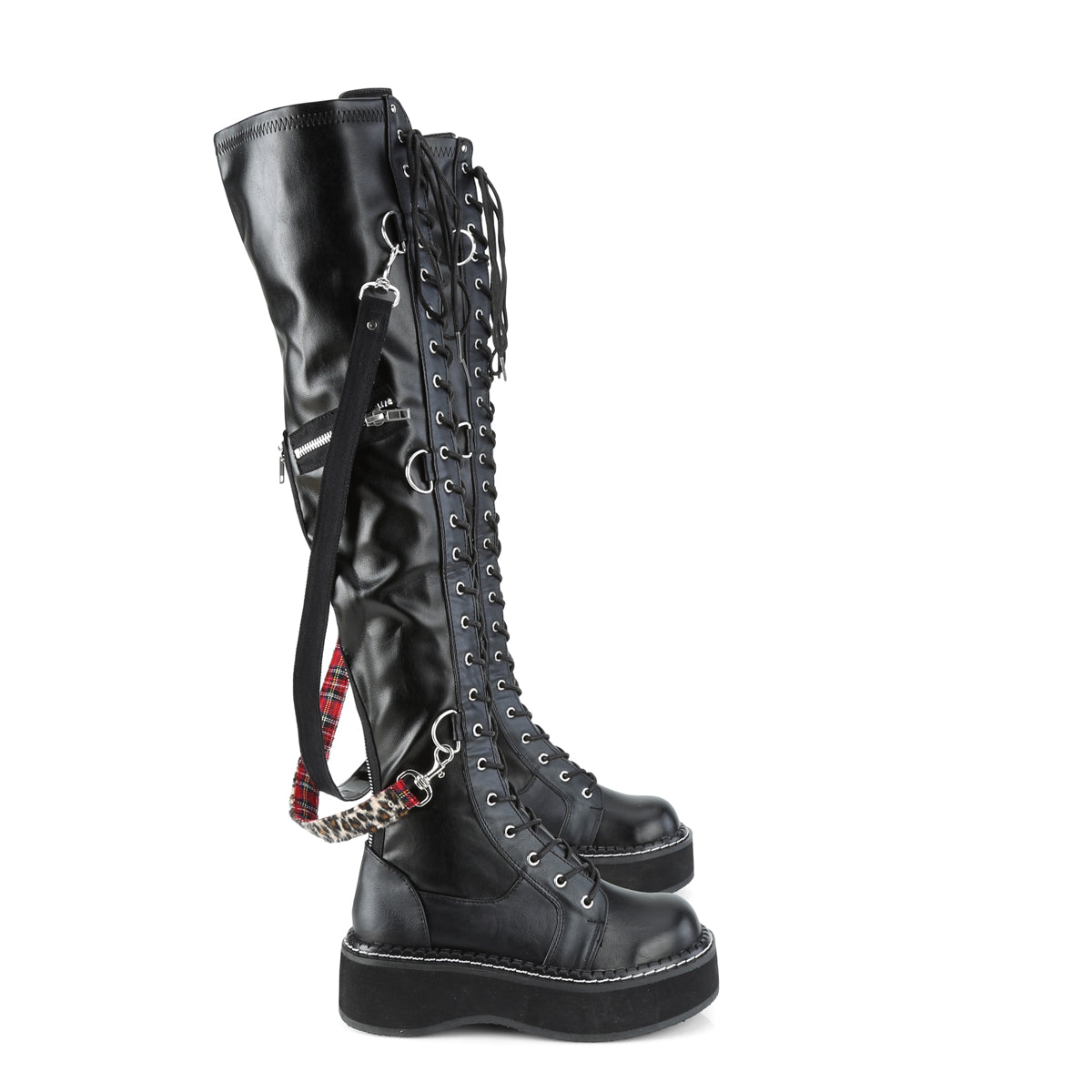 EMILY-377 Strap Over-The-Knee Lace-Up Boots by Demonia