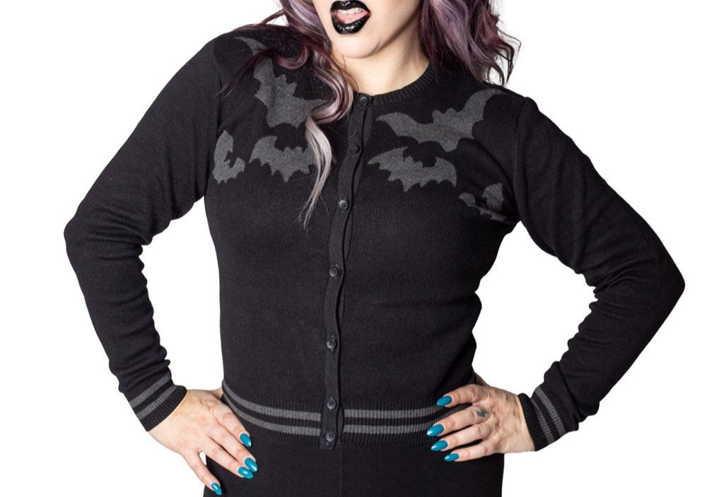 Bat Flock Grey Cardigan by Kreepsville 666