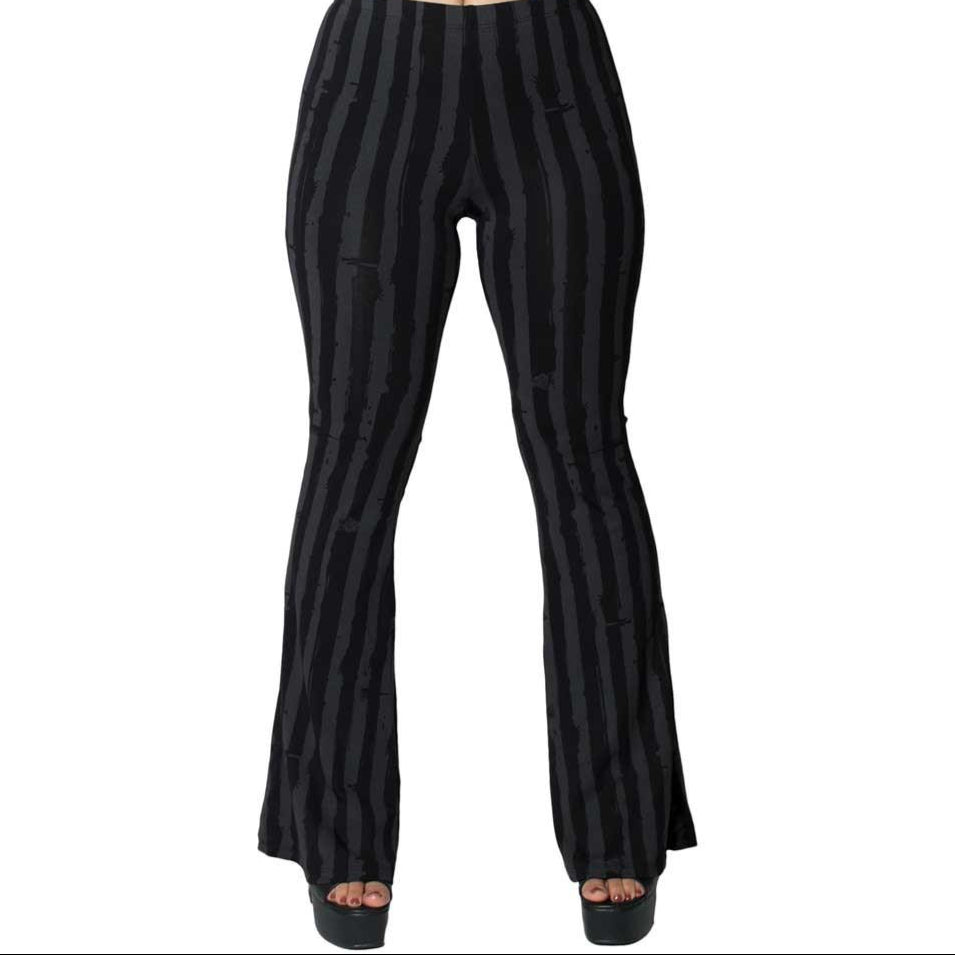 Distressed Stripe Grey Flare Leggings by Kreepsville 666