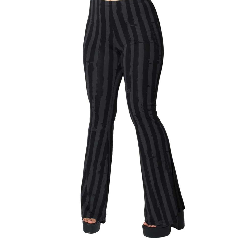 Distressed Stripe Grey Flare Leggings by Kreepsville 666