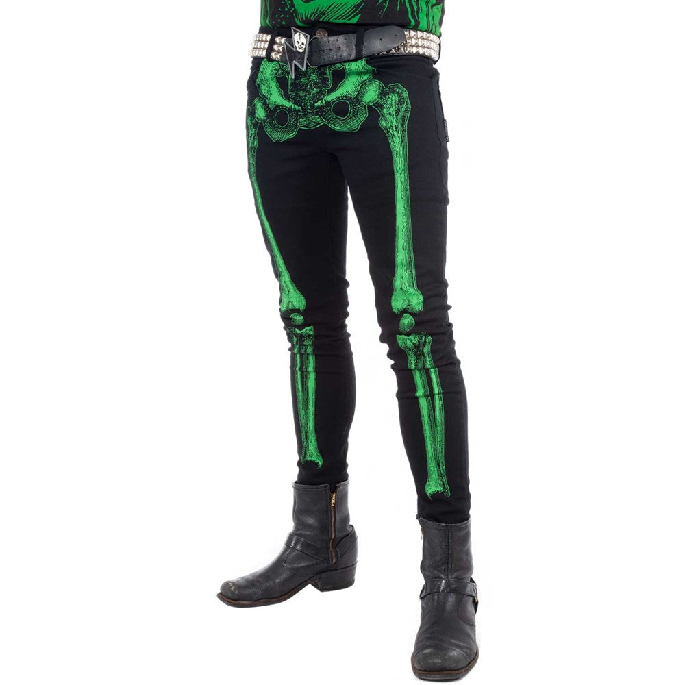Skeleton Green Bone Unisex Skinny Jeans by Kreepsville 666