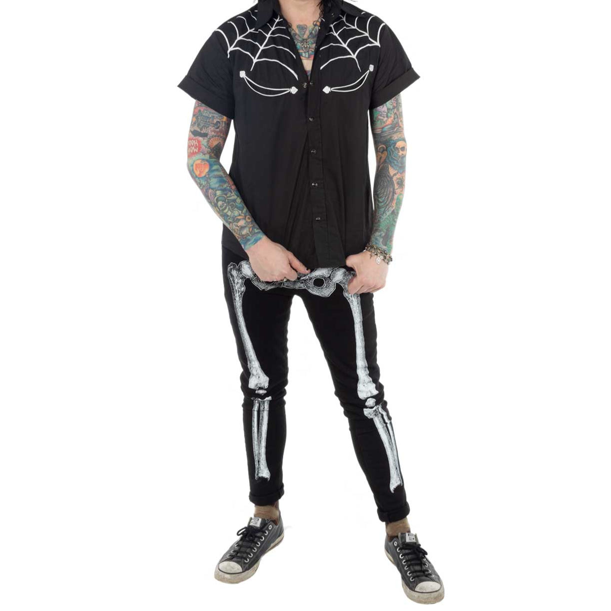 Skeleton White Bone Unisex Skinny Jeans by Kreepsville 666
