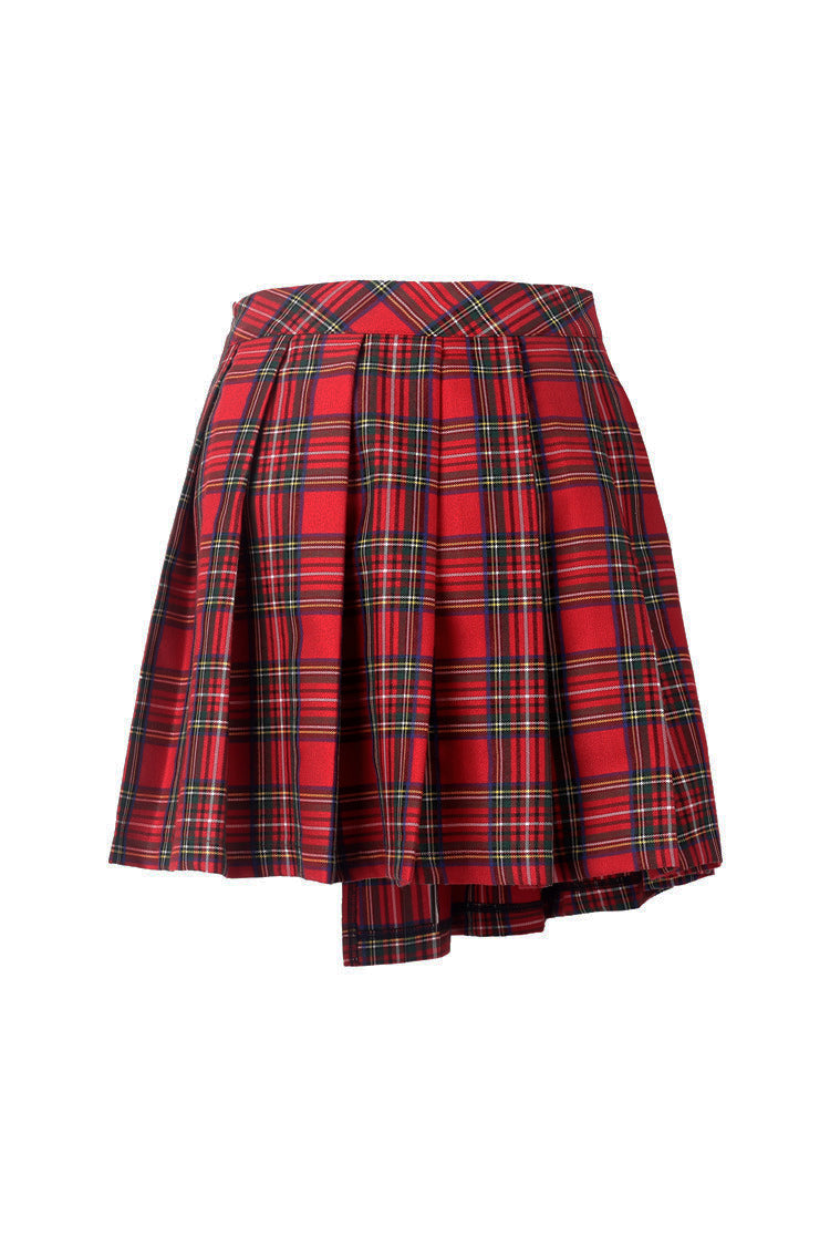 Red Punk Plaid Pleated Skirt by Dark In Love