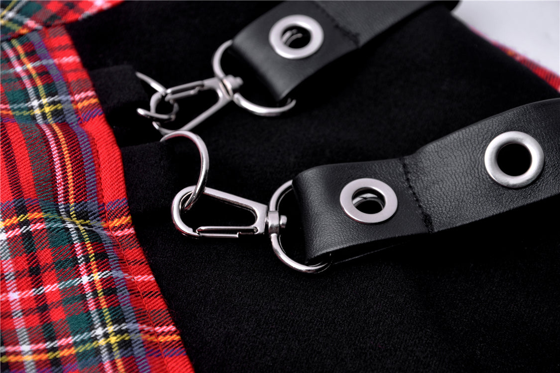 Red Punk Plaid Pleated Skirt by Dark In Love