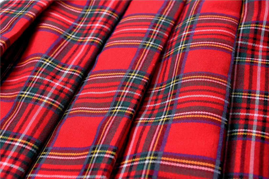 Red Punk Plaid Pleated Skirt by Dark In Love