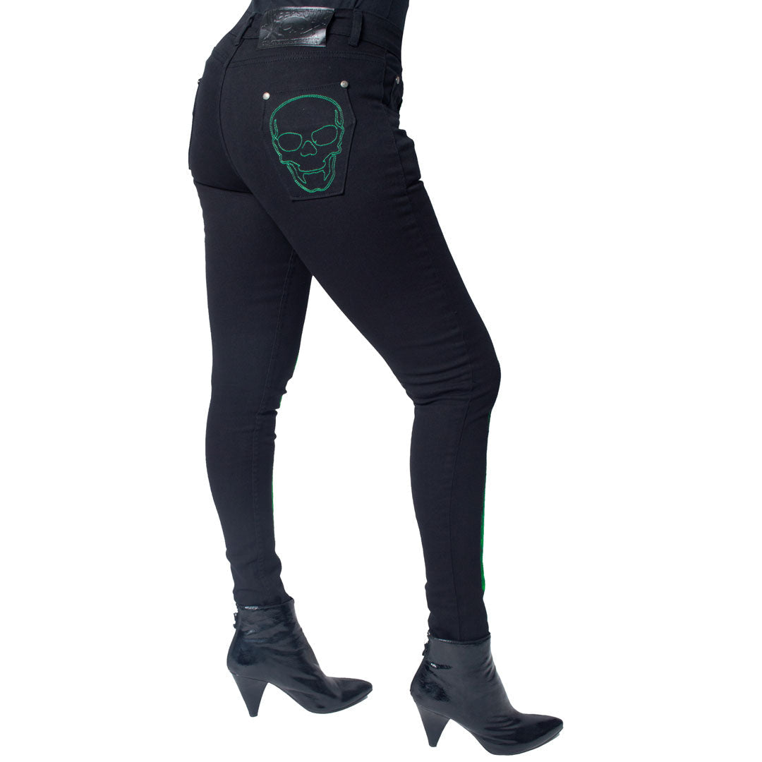 Skeleton Green Bone Unisex Skinny Jeans by Kreepsville 666