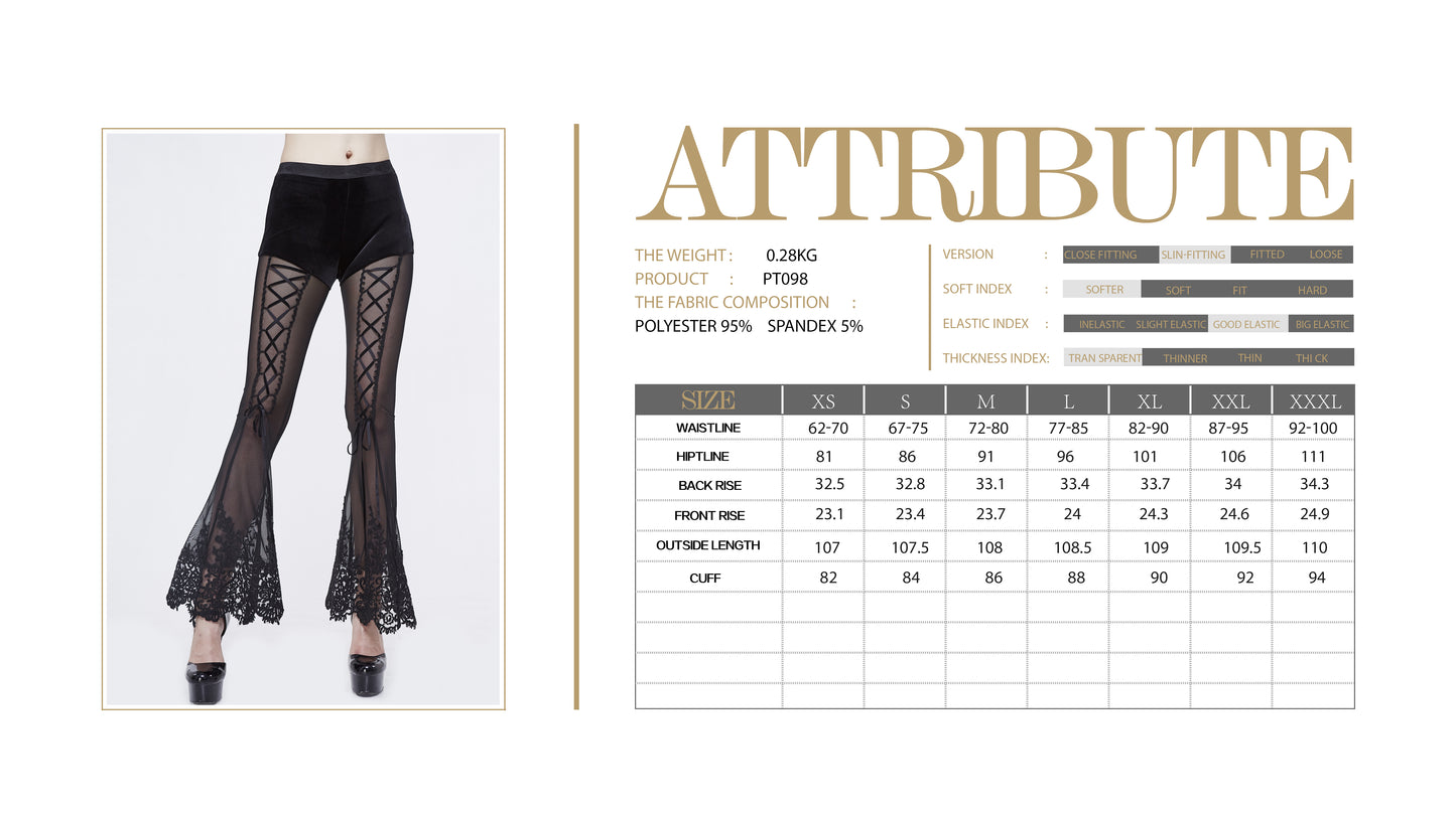 Cursed Lace Up Sheer Flared Pants by Devil Fashion