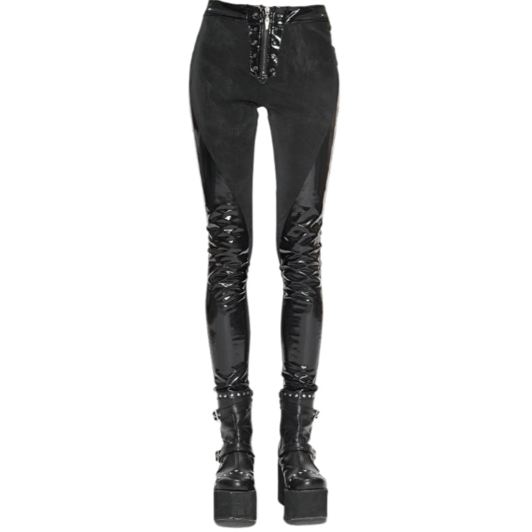 Unsainted Faux Leather Panel Leggings by Devil Fashion