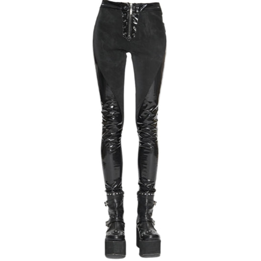 Unsainted Faux Leather Panel Leggings by Devil Fashion