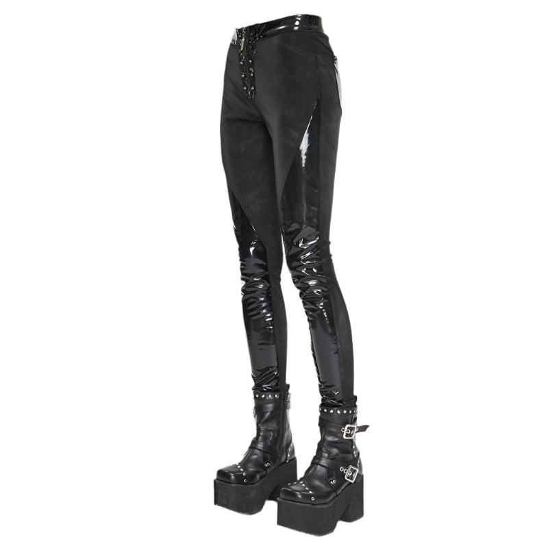 Unsainted Faux Leather Panel Leggings by Devil Fashion