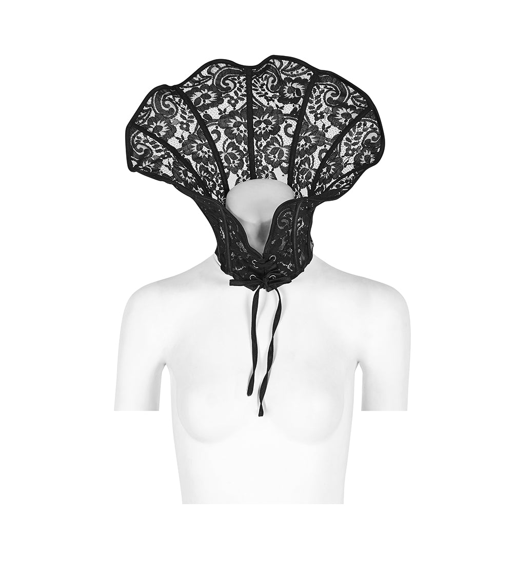 Black Arcane Victorian Lace High Neck Choker Collar by Punk Rave