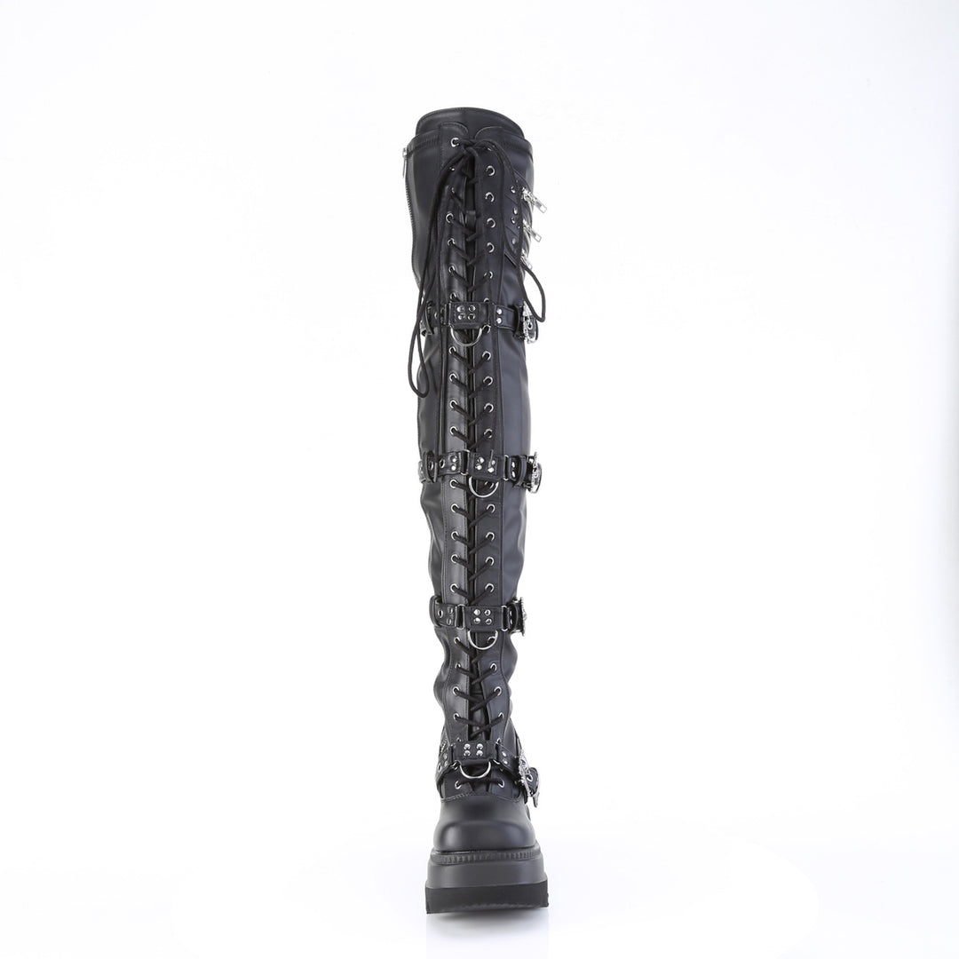 SHAKER-420 Skull Platform Thigh High Boots by Demonia