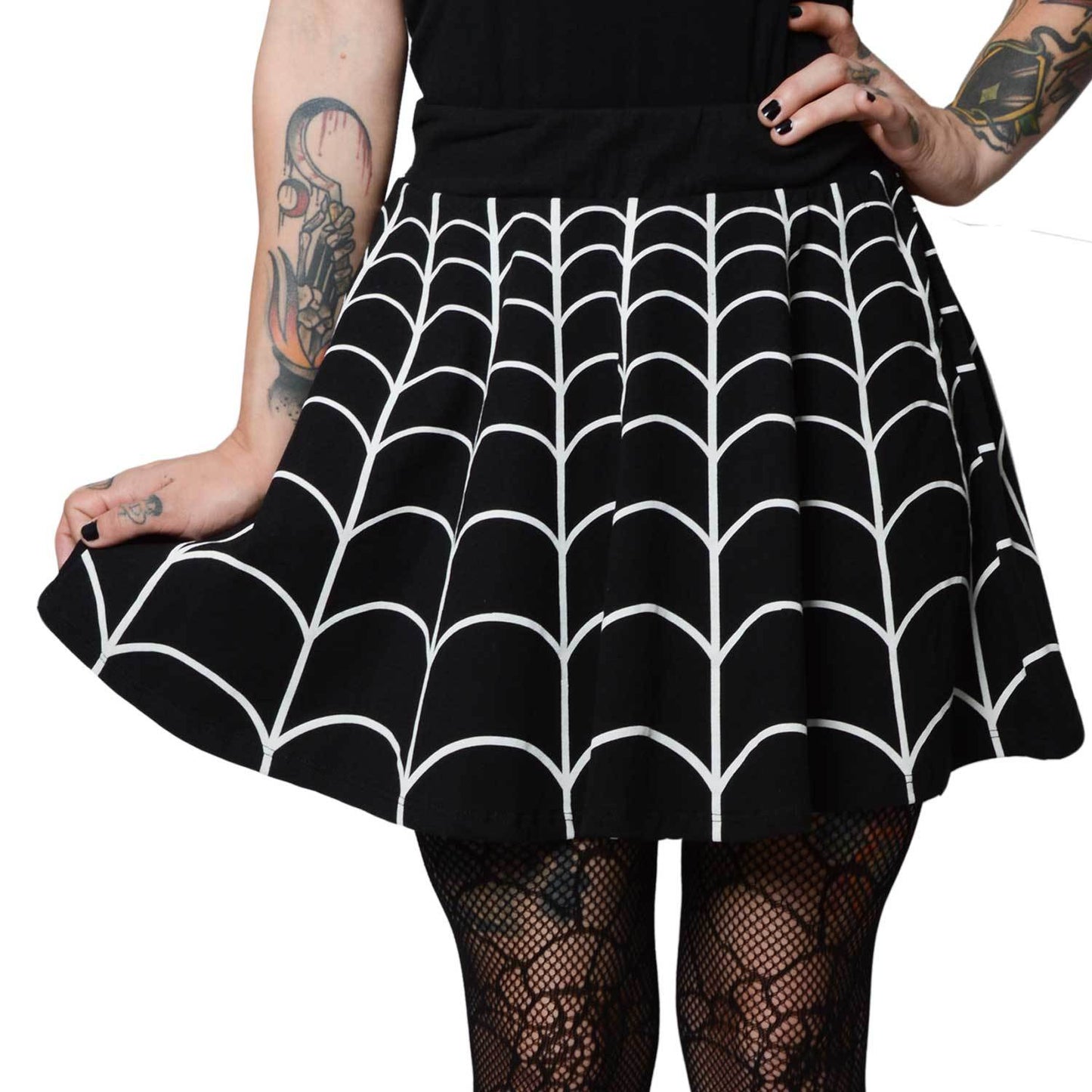 Spiderweb White Skater Skirt by Kreepsville 666
