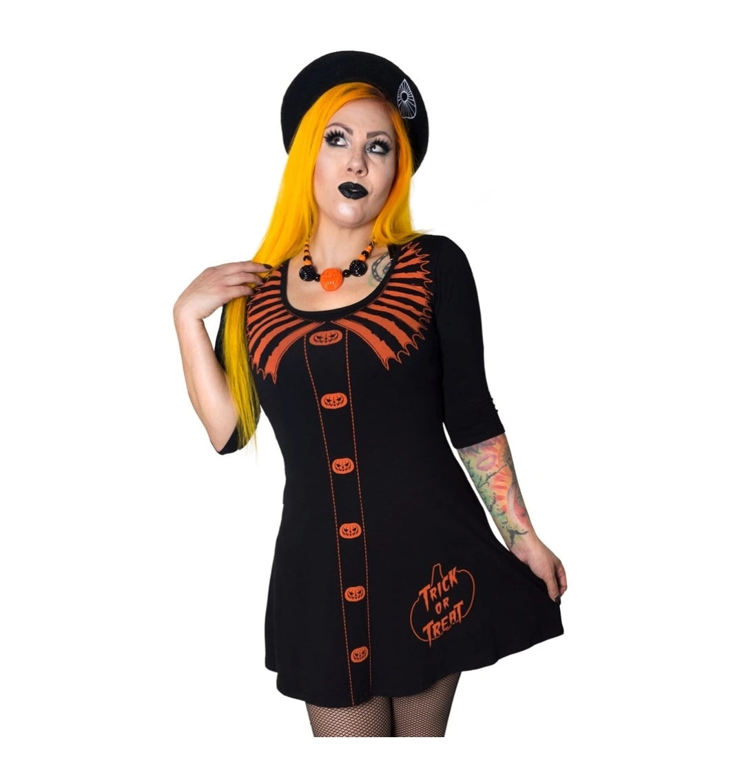 Trick Or Treat Flare 3/4 Sleeve Dress by Kreepsville 666