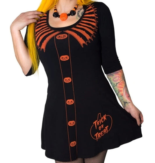Trick Or Treat Flare 3/4 Sleeve Dress by Kreepsville 666
