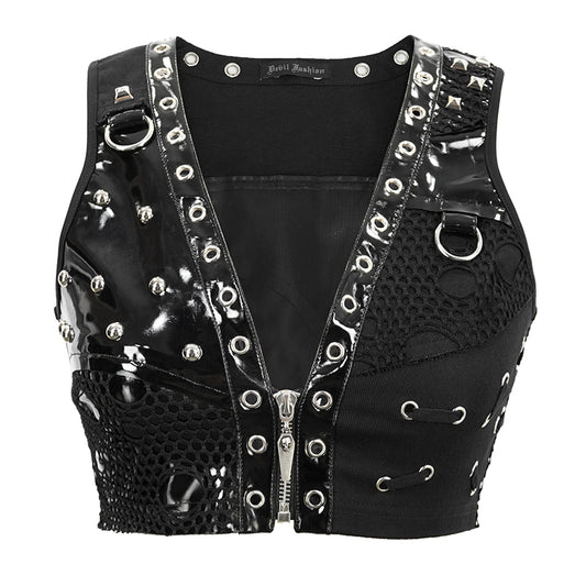 Mayhem Mini Cropped Vest Top by Devil Fashion