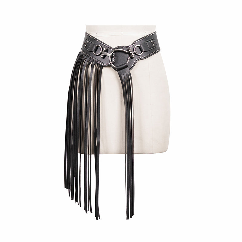 Gretchen Gothic Faux Leather Fringe Tassle Belt by Devil Fashion