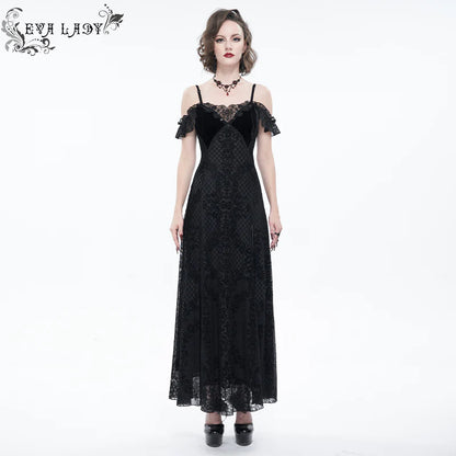 Funeral Bed of Dark Roses Off-the-shoulder Dress by Eva Lady