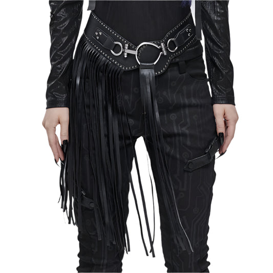 Gretchen Gothic Faux Leather Fringe Tassle Belt by Devil Fashion