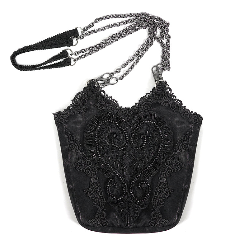 Love & Demise Beaded Chain Strap Black Gothic Bag by Devil Fashion