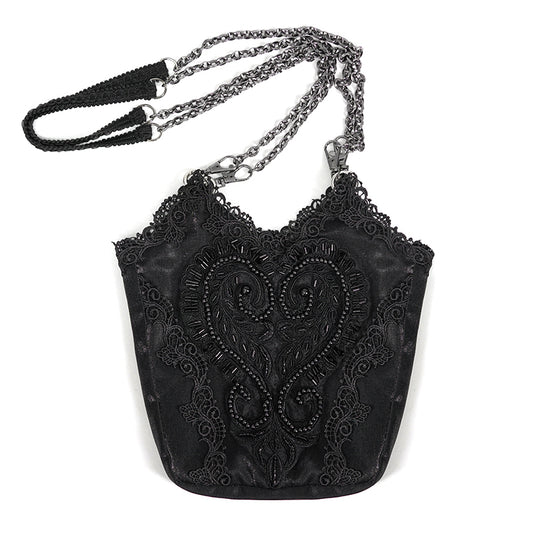 Love & Demise Beaded Chain Strap Black Gothic Bag by Devil Fashion