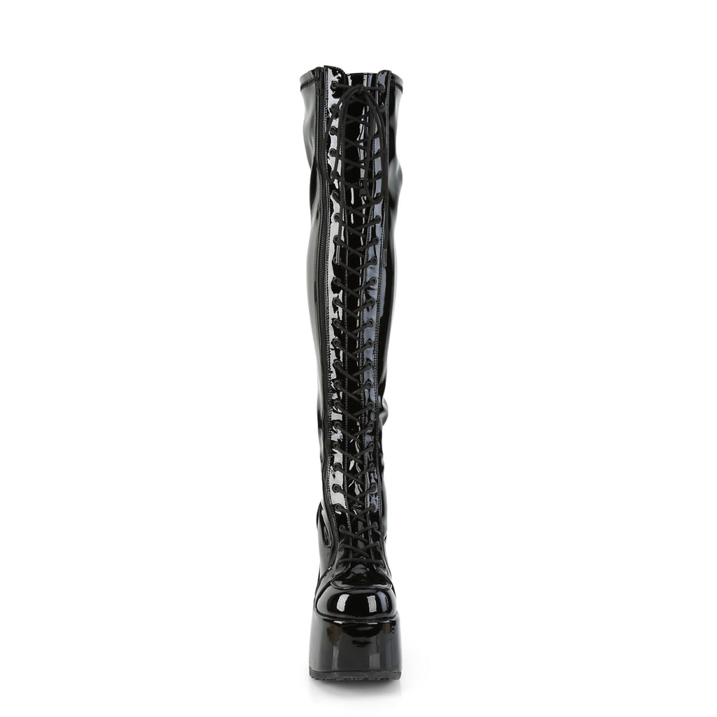 CAMEL-300 Thigh High Black Patent Boots by Demonia