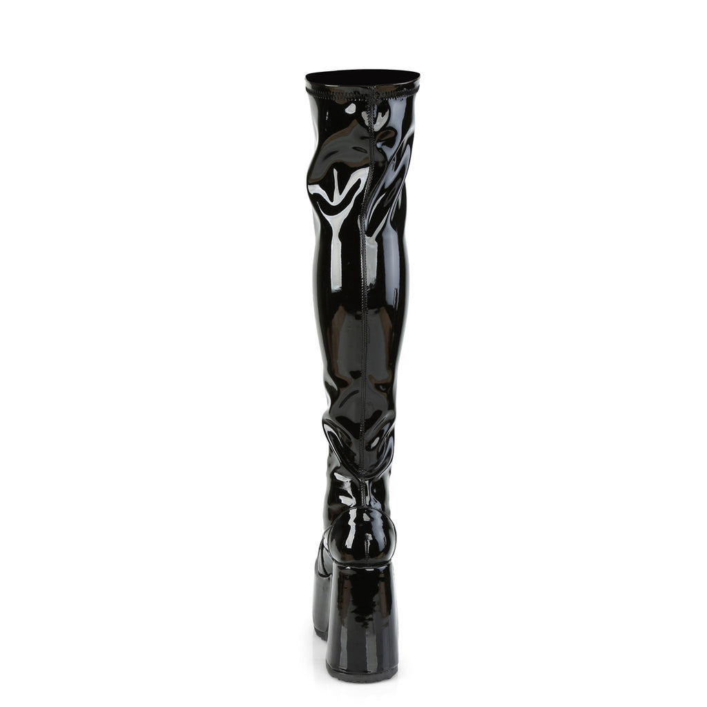 CAMEL-300 Thigh High Black Patent Boots by Demonia