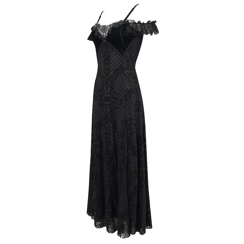 Funeral Bed of Dark Roses Off-the-shoulder Dress by Eva Lady