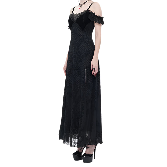 Funeral Bed of Dark Roses Off-the-shoulder Dress by Eva Lady