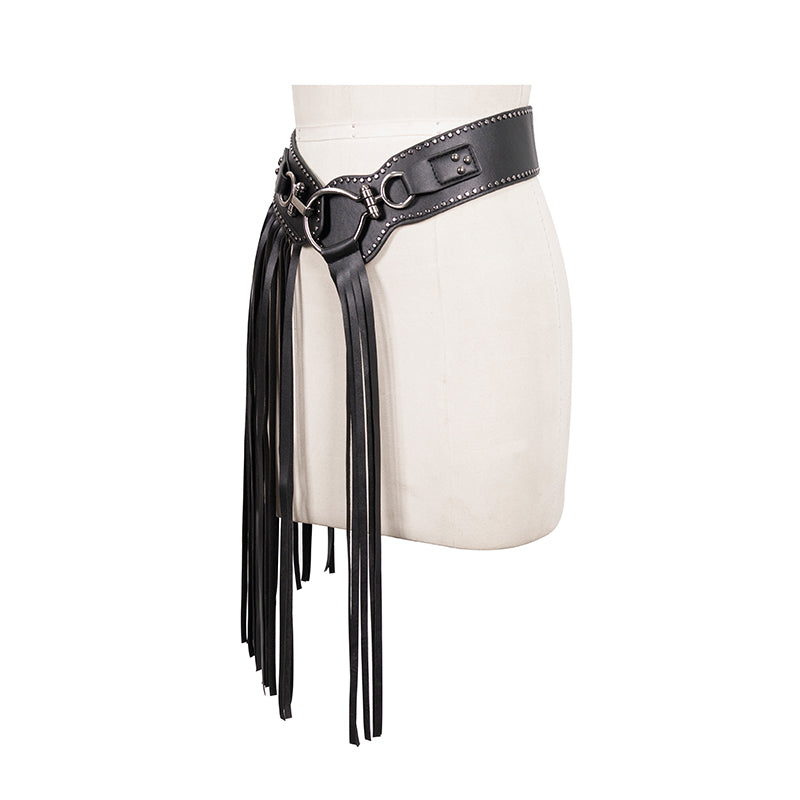 Gretchen Gothic Faux Leather Fringe Tassle Belt by Devil Fashion