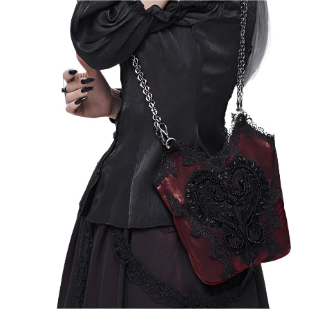 Love & Demise Beaded Chain Strap Red Gothic Bag by Devil Fashion