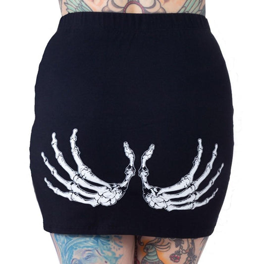 Skeleton Glow Hand Black Mini Skirt by Kreepsville 666