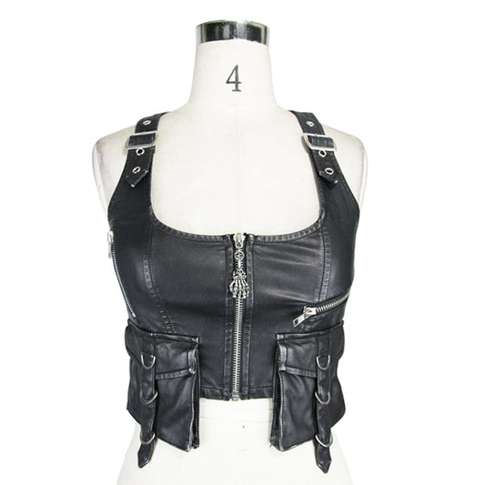 Reach For The Dead Faux Leather Vest Top by Devil Fashion