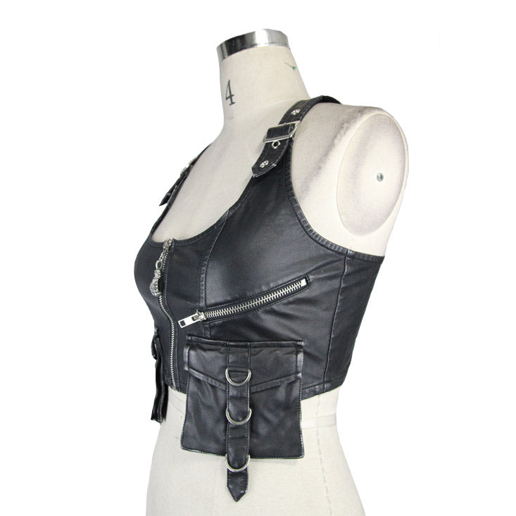 Reach For The Dead Faux Leather Vest Top by Devil Fashion