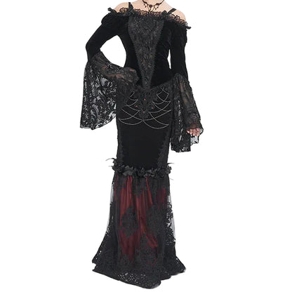 Everly Gothic Black Lace Bell Sleeve Velvet Top by Eva Lady