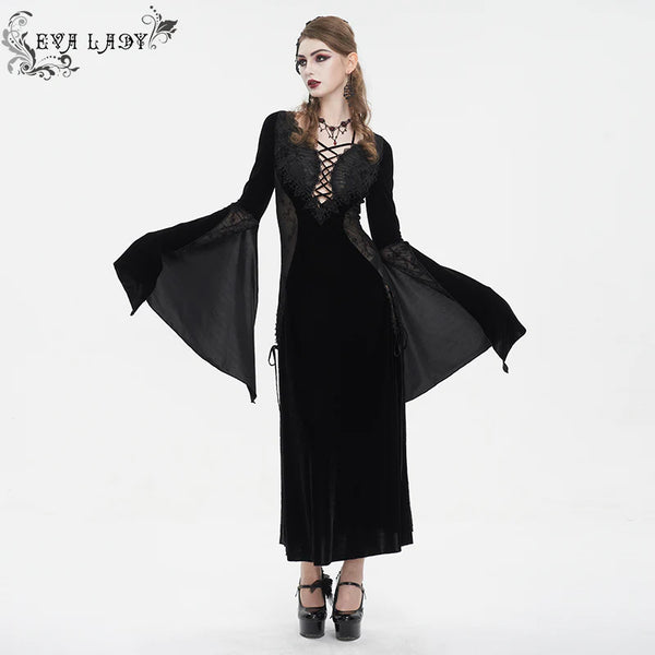 Drusilla Gothic Lace Panel Velvet Dress by Eva Lady