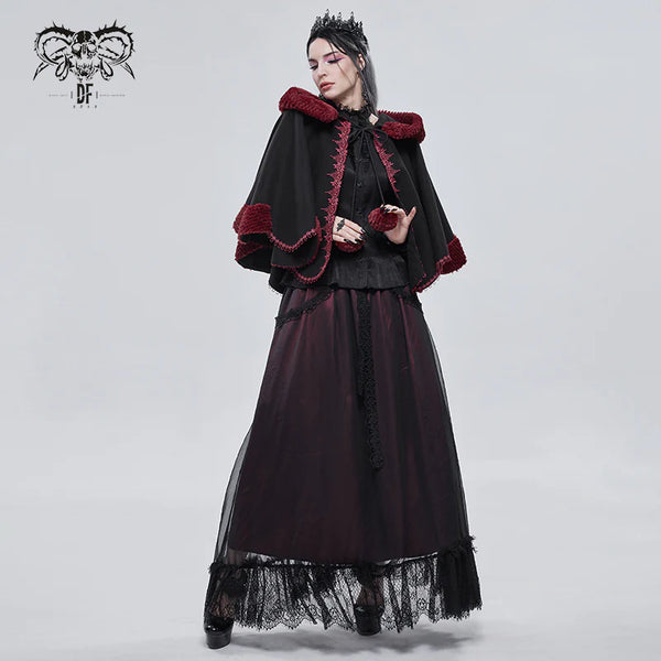 Thorns Of A Rose Gothic Red Faux Fur Shawl Cape by Devil Fashion
