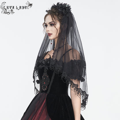 Gothic Wedding Mesh Veil Headdress by Eva Lady